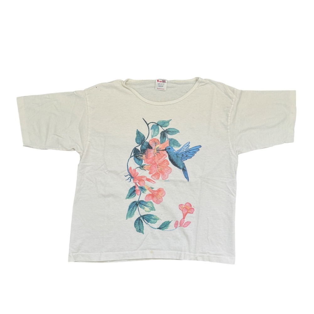 Vintage AmeriTees Hummingbird Graphic T-Shirt Medium White Cotton Made in USA
